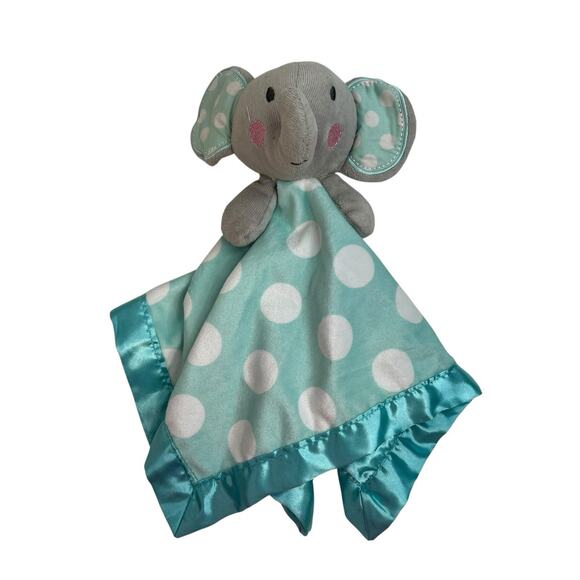 Circo Elephant Baby Lovey Satin Trim Security Blanket Aqua Blue Polka Dot Target - Picture 1 of 11